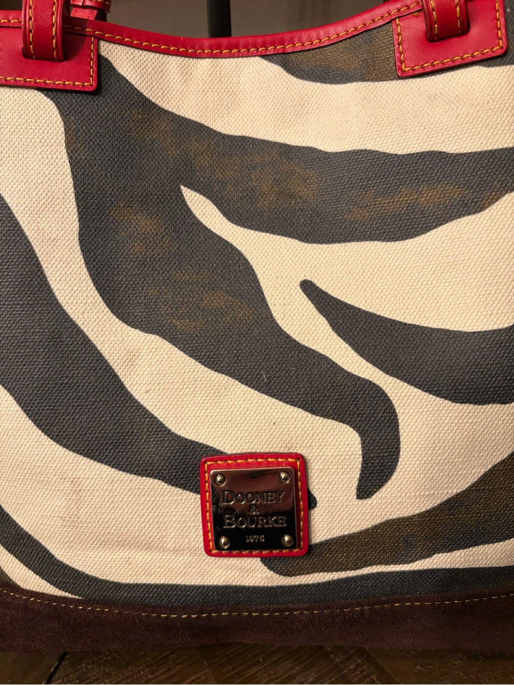 Dooney & Bourke Zebra Print Lee Tote Red Leather & Suede - Picture 2 of 13